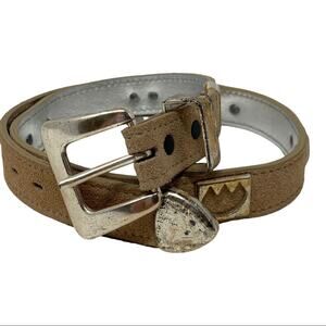 Vintage Roper Tan Leather Metal Concho Chamber Belt Size 28